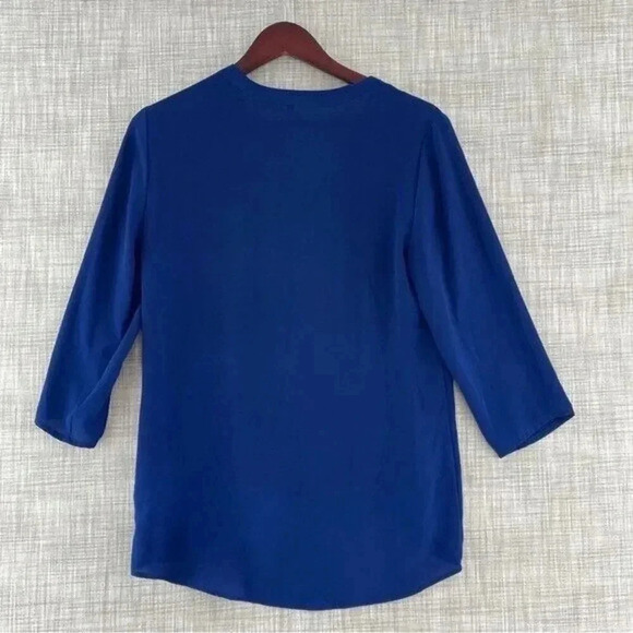 Express 3/4 Sleeve 1/2 zip blue chiffon Blouse women's SP 8727/b - Picture 2 of 9